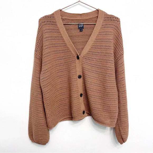 gap | textured button-front cardigan haystack brown l - Picture 2 of 13